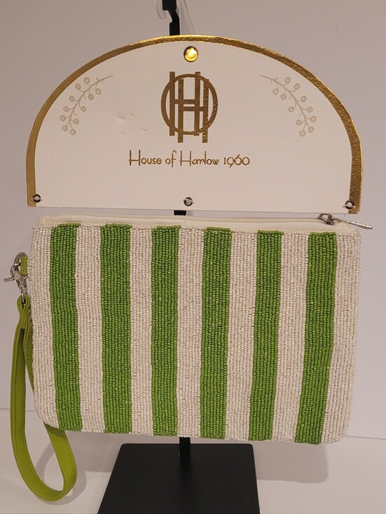 House of Harlow 1960 Handbags - House of Harlow 1960 Green & White Striped Beaded Wristlet